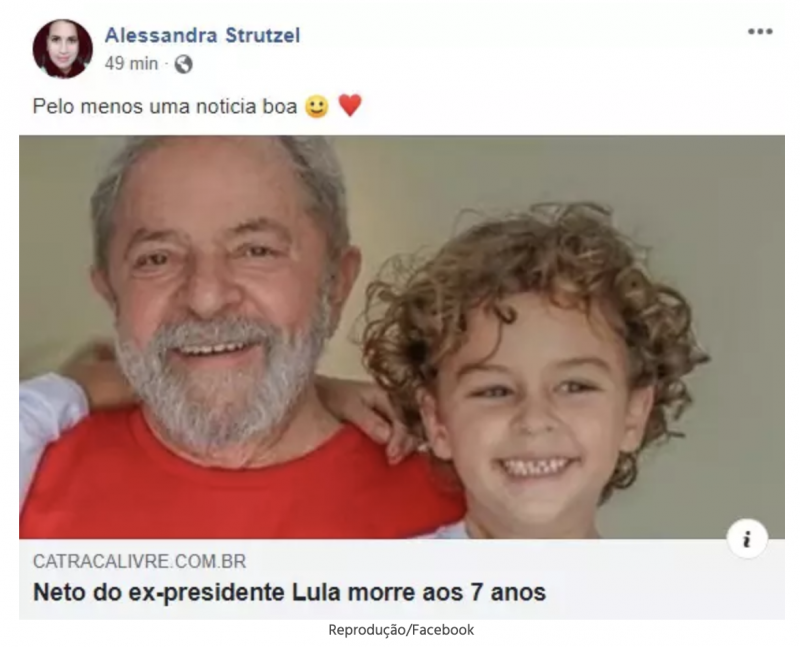 Lula com o neto Artur, falecido em Março passado - Foro: Reprodução Facebook Lula com o neto Artur, falecido em Março passado - Foro: Reprodução Facebook
